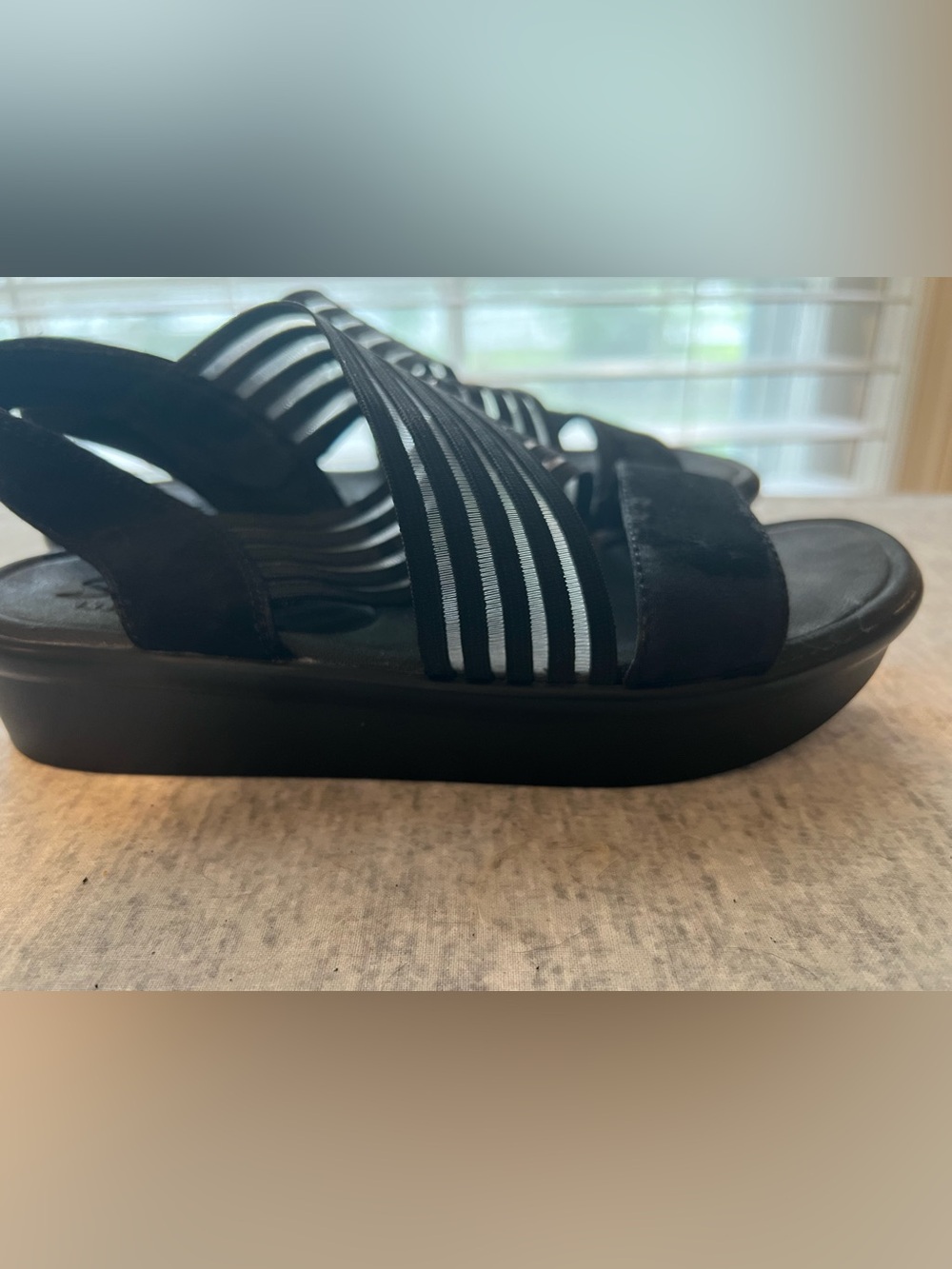 Skechers Black Strappy Platform Slide Sandals Size 6. Comfort Foam All Day Wear.